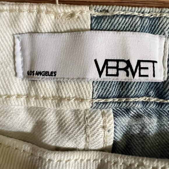 VERVET Norah Asymmetrical Colorblock Jeans 27 | High Rise Straight Raw Hem NWT - Picture 7 of 10